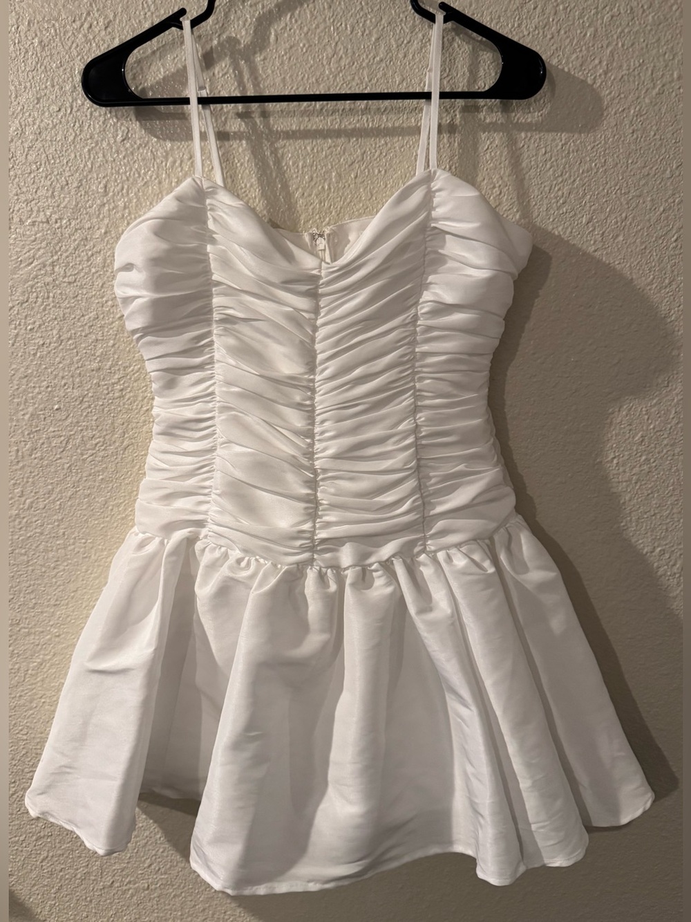NWOT Altar'd State White Ruched Spaghetti-Strap Mini Dress